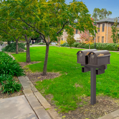 Balmoral Duo Mount Mailbox /w/ Personalized Door Medallion & Newspaper Box (2 Mailboxes,  Duo Mount Post, 2 Newspaper Boxes, 2 Door Medallions)