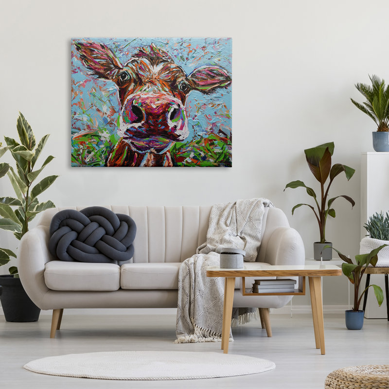 «Koldidoscopic Layered Farm» par Carolee Vitaletti, peinture sur toile tendue, H 24 po x l 30 po x P 1,5 po