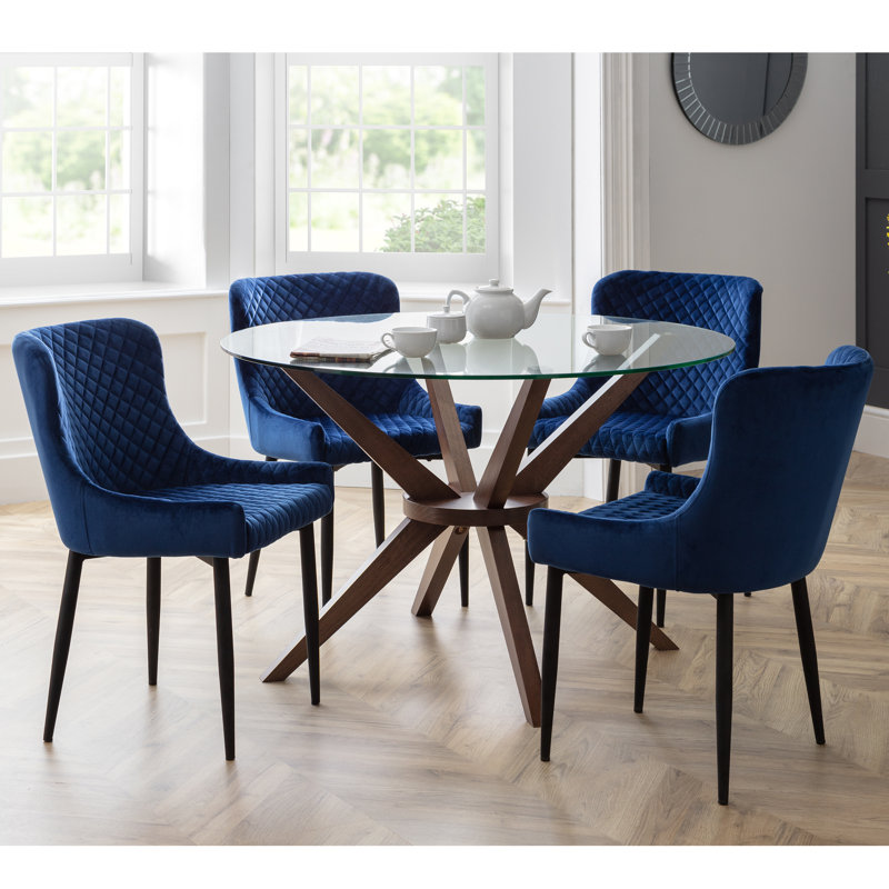 Wynnfield 49cm H Velvet Upholstered Metal Wing Back Side Chair in Grey, Blue