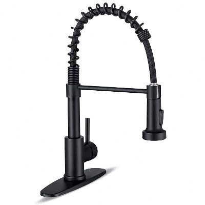 Robinet d'évier de cuisine noir mat avec robinet rétractable 1 poignée avec couvercle