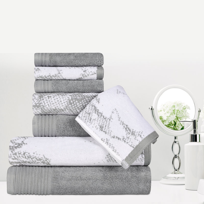 Ensemble de serviettes en marbre et uni à séchage rapide 100% coton 500 g / m² Kreager 500 GSM, Gris