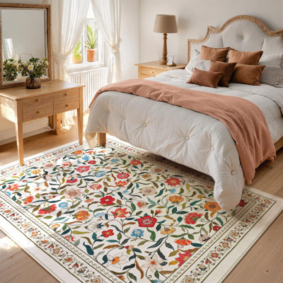 Tapis floral lavable pour salon, tapis Boho