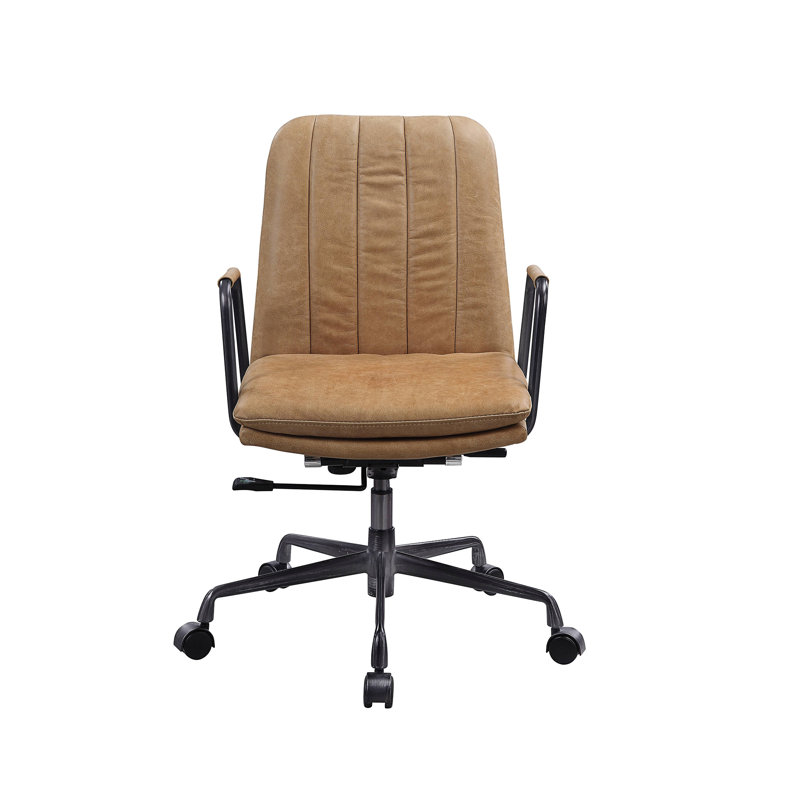 Eclarn Rum Top Grain Leather Office Chair, Faux Leather Brown