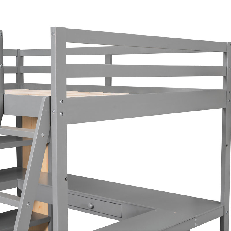 Lit mezzanine pleine grandeur avec bureau, tablettes en gris - Maximisez l'espace de vie en gris. Tablettes et bureau pratiques. Structure en bois massif durable