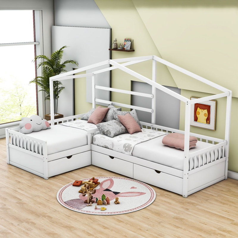 Lit plateforme avec rangement à 3 tiroirs Odoms, Blanc