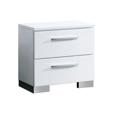 Bedroom 2 Drawers Nightstand, Glossy White Finish And Solid Wood Construction Nightstand With For Modern Style Storage