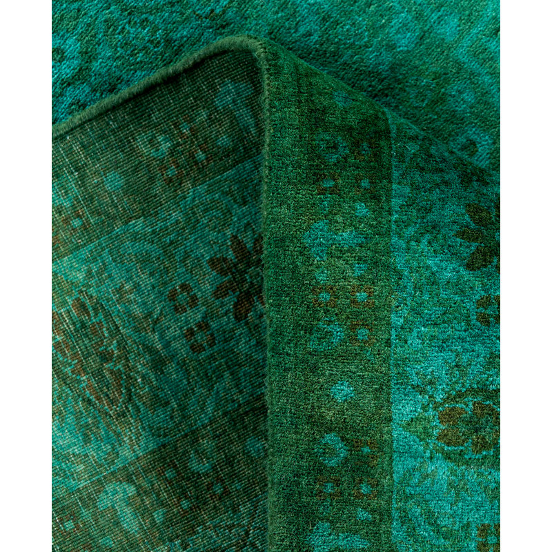 Tapis vert contemporain en laine noué à la main 4 pi 7 po x 7 pi 2 po Colangelo