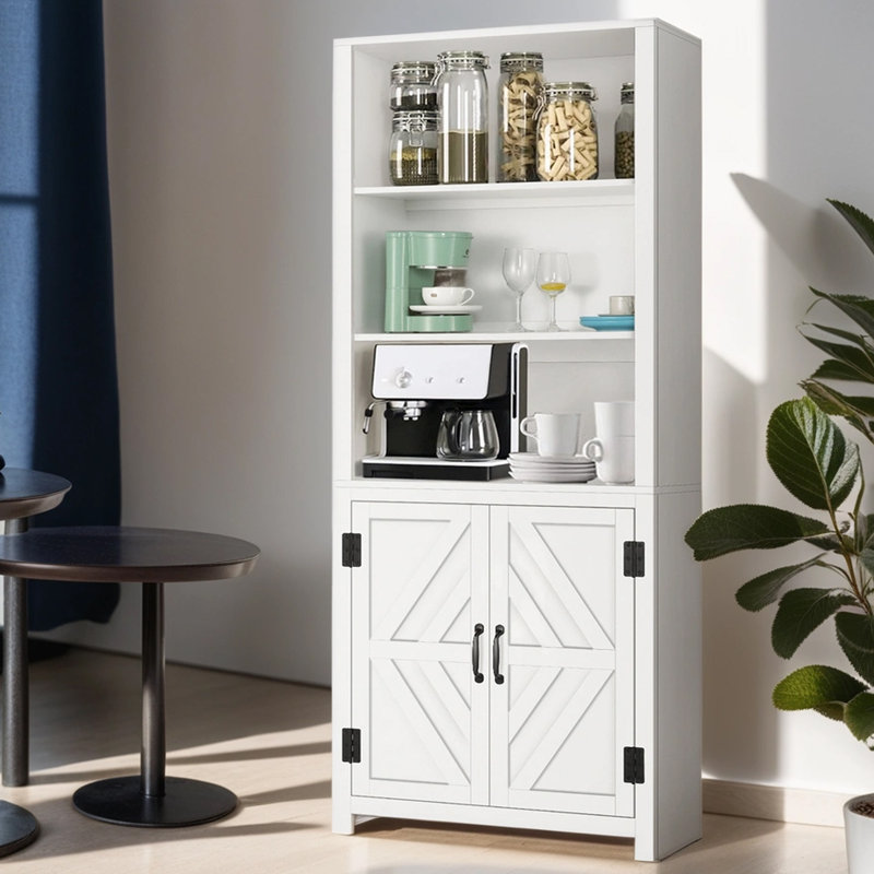 Ilus 71" H x 27" W Modern Storage Bookcase White Bookshelf Display with Cabinet & 5 Shelves for Home Decor, White