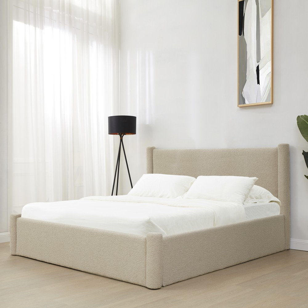 Dart Upholstered Bed, Queen, Beige