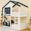 Lit superposé Wood House avec échelle et rails de sécurité-2104619834-2104619835