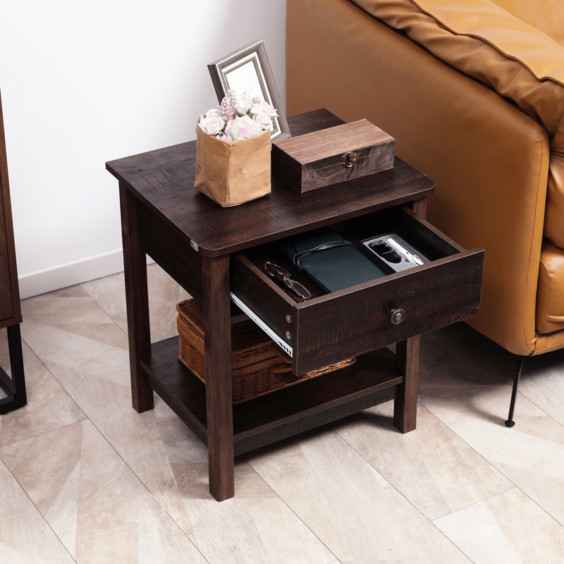 Dark Brown Side Table With Storage For Limited Room Options Different Purposes