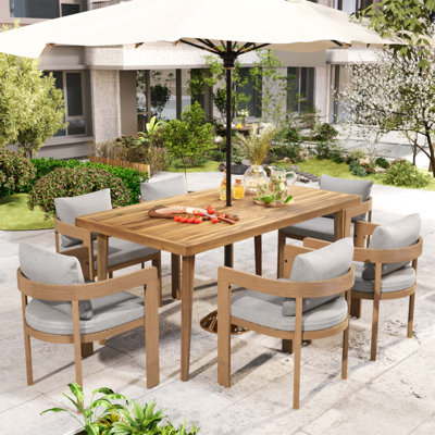 Outdoor Patio 3PCS Dining Set With Aluminum Chairs, Cushions, And Acacia Wood Table For Elegant Outdoor Dining