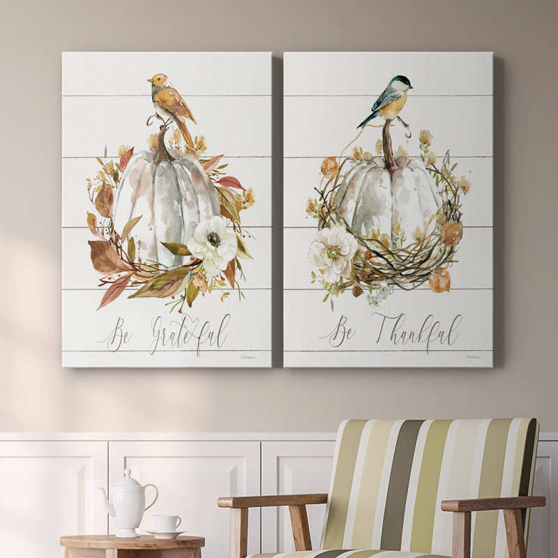 Be Be Grateful Bird - Toile tendue avec châssis de qualité supérieure - Prêt à être accroché, H 36 po x l 48 po