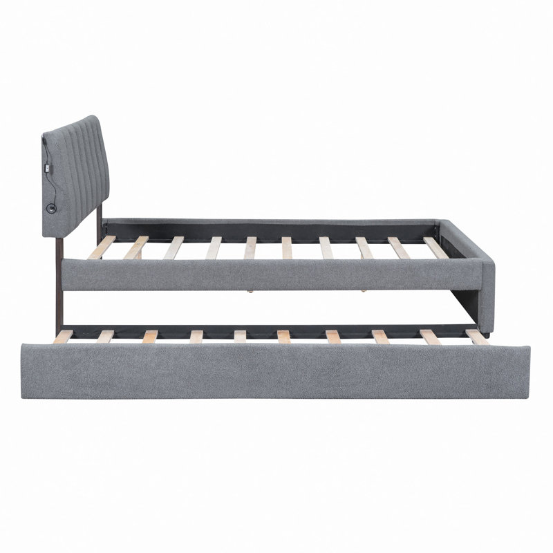 Lit plateforme tapissier Teddy, Gris