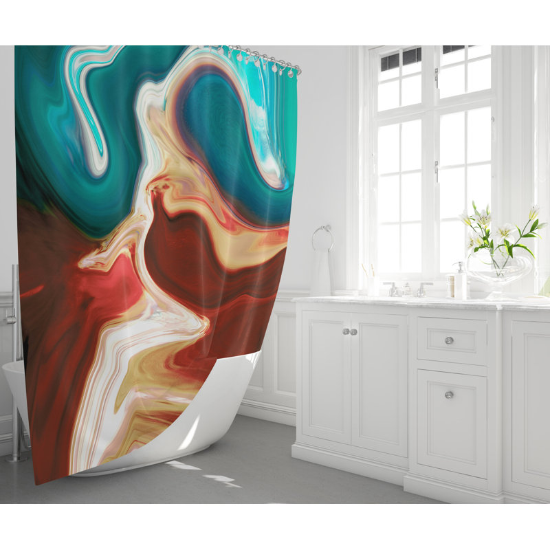 Rideau de douche abstrait rouge et bleu, H 72 po x l 70 po