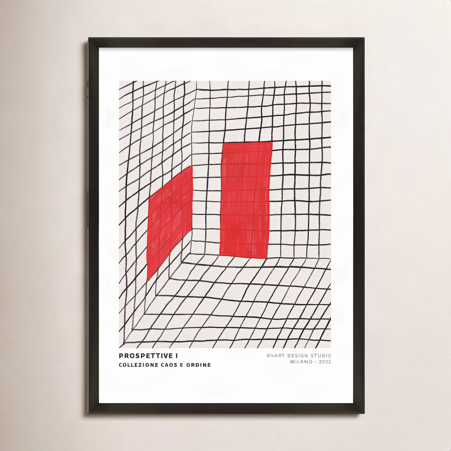 Red Perspective by Romina Gadler, Black Framed Paper, 25" H x 17.5" W x 1.25" D
