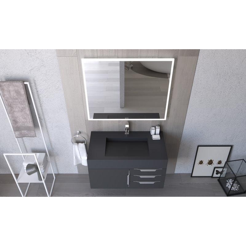 Nile 36" Wall-Mounted Single Bathroom Vanity Set, Black, Brushed Nickel, Gray