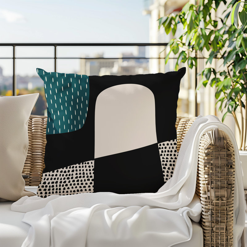 Coussin carré intérieur / extérieur pia, H 15 po x l 15 po, Émeraude / noir / blanc cassé