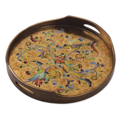NOVICA Handmade Birds Of Dawn Reverse-Painted Glass Tray
