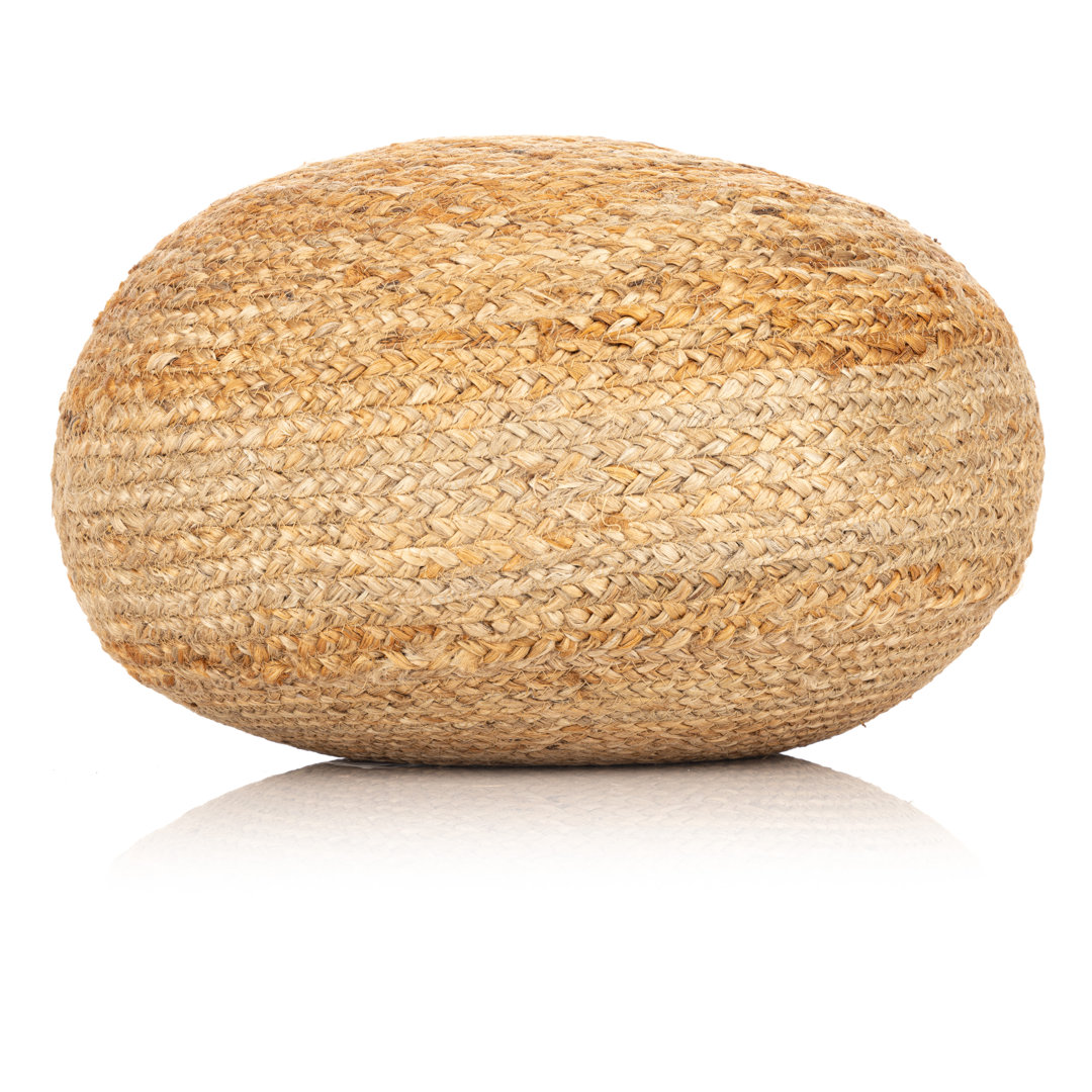 Pennsport Round Upholstered Jute Pouf Ottoman - Bohemian Style Casual Seating for Living Room, Bedroom, Patio Decor  Bay Isle Home™