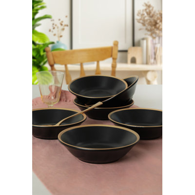 Elegant 6-Piece Ceramic Plate Set, Black & Gold, 7.1 x 7.1 x 1.0 inches | 100% Antibacterial, Non-Absorbent, Easy to Clean | Dishwasher Safe up to 122°F & Microwave Safe | Perfect for Modern Dining & Entertaining