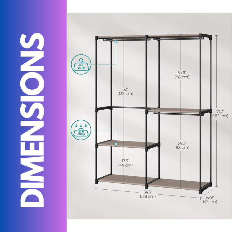 Anghel Industrial Rustic Open Wardrobe Garment Rail With Storage Shelves