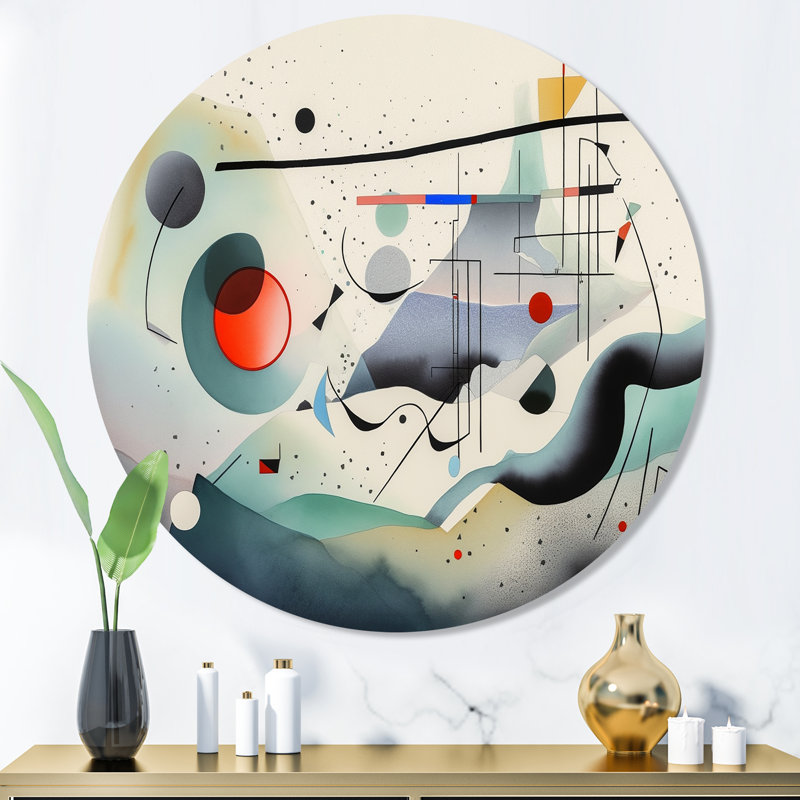 Gris et vert embrassant l'art II - art abstrait géométrique rond sur métal, H 36 po x l 36 po x P 1 po