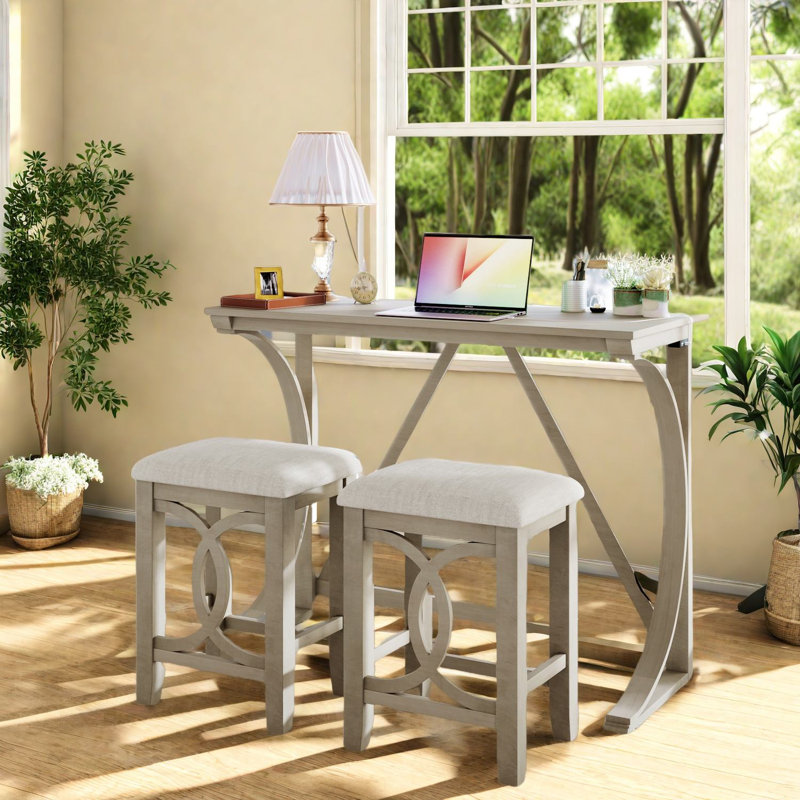 Farmhouse 3-piece Dining Table Sets With Usb, Compact & Rustic