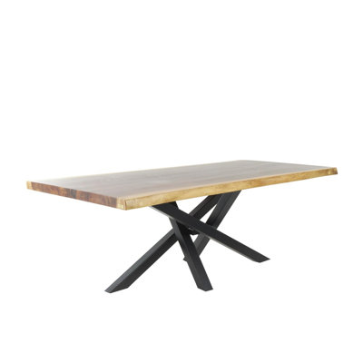 Cole And Grey Wood Modern Live Edge Dining Table With Black Criss Cross Legs