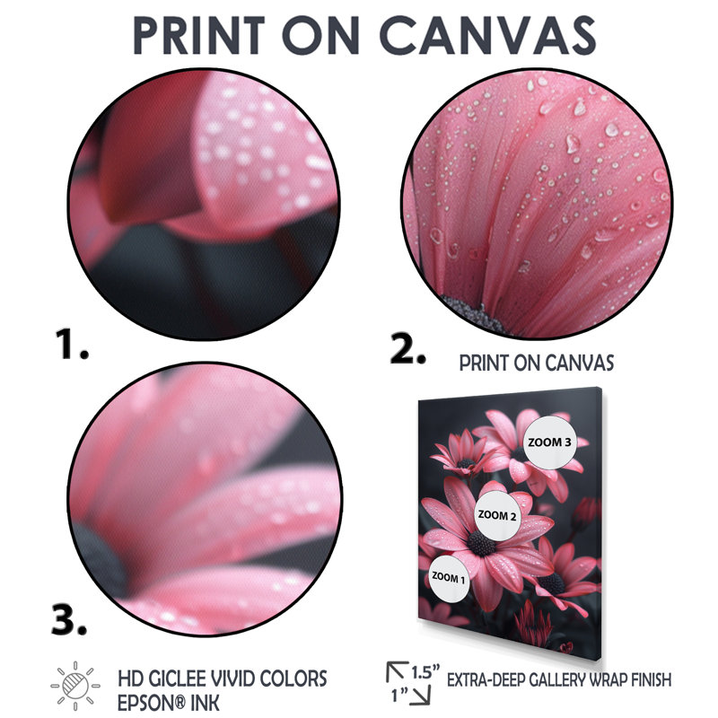 Monochromes roses et noirs marguerites photo II - marguerites, impression d'art mural, Cadre flottant noir