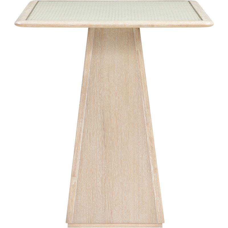  Plateau de table en verre et en canne de 36 po de largeur avec base en bois, Naturel