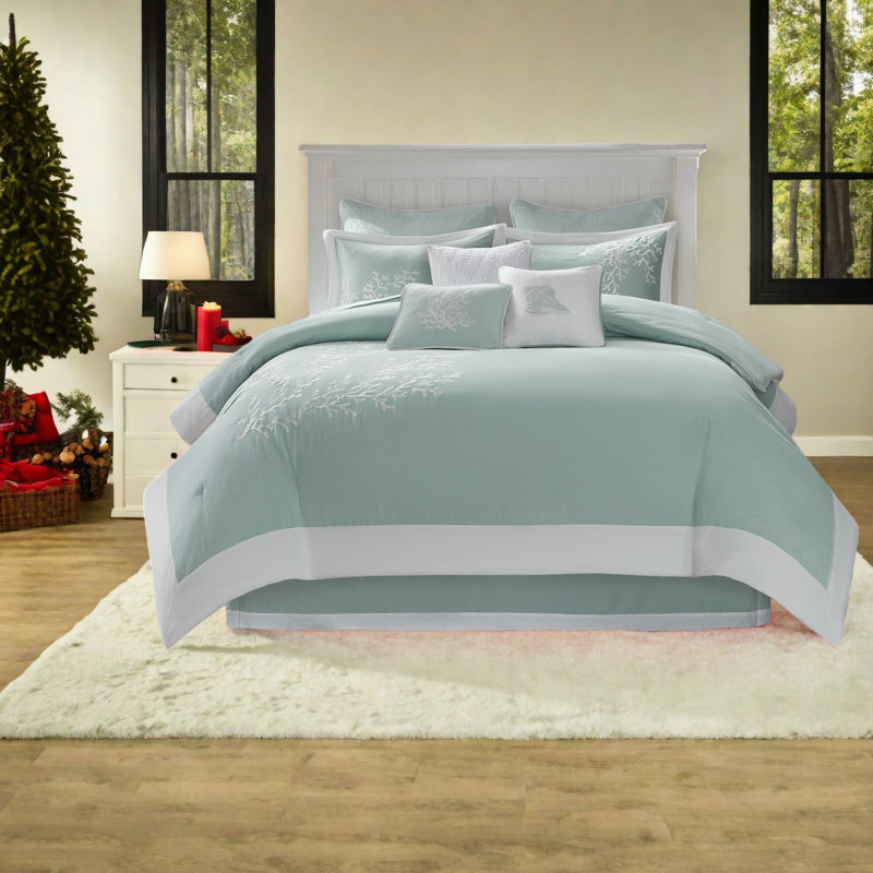 Ensembles de literie confortables en coton, grand jacquard turquoise