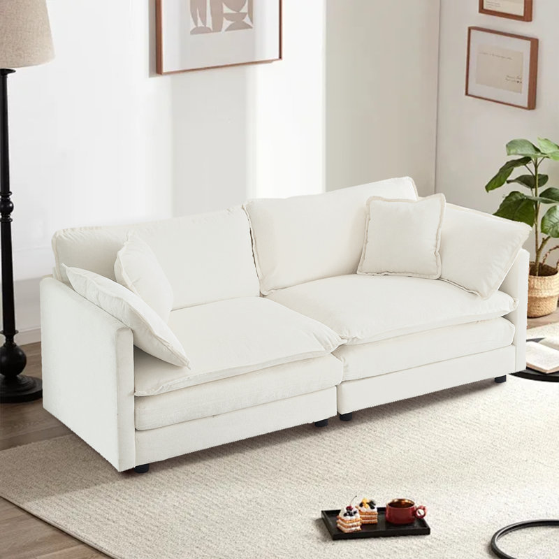 Loveseat Chair Sofa Chenille Fabric Reading Chair Single Sofa Couch with Pillow for Living Room, Apartment, Office, White