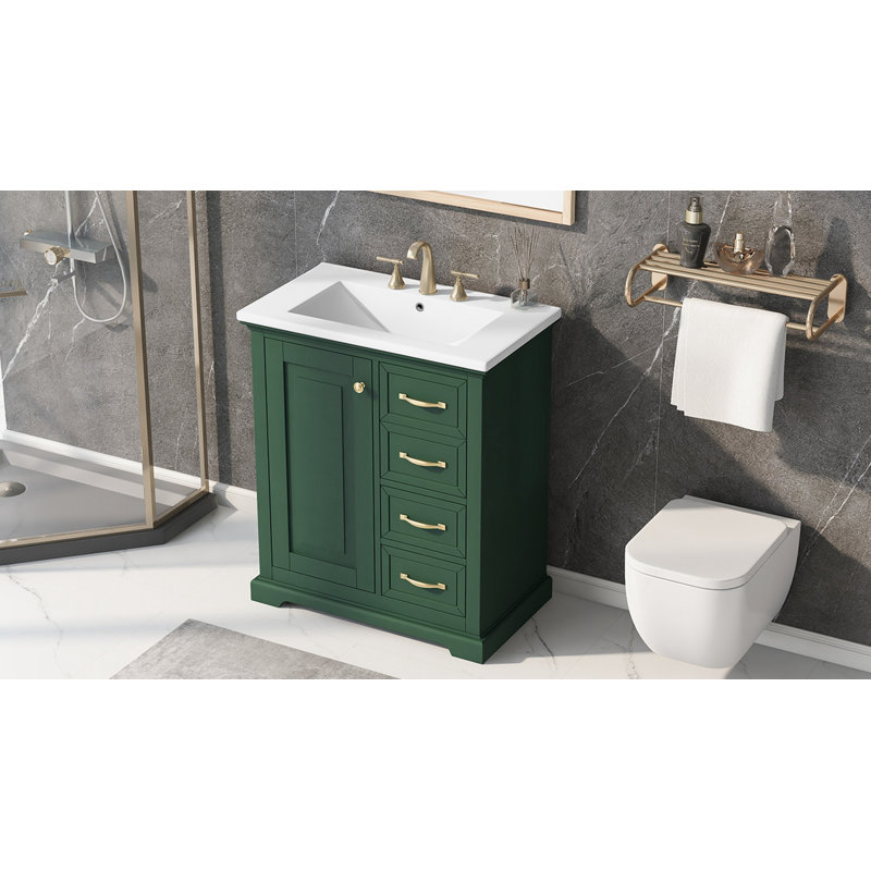 Meuble-lavabo avec lavabo et trois tiroirs, Vert
