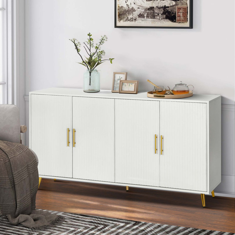 Wood Sidboard with Storage Cabinet and Adjustable Shelves, Media TV Console for Living Room Bedroom, Antique White