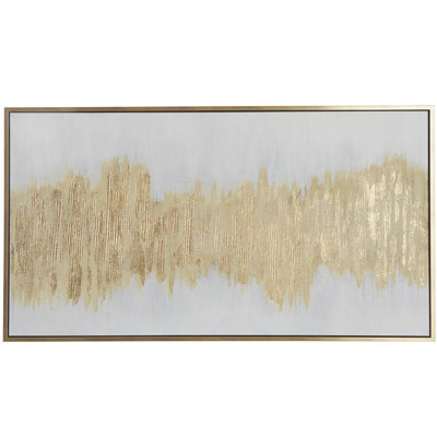 Gold Canvas Abstract Long Horizontal Living Room Framed Wall Art with Glitter Flakes, 65" x 2" x 36"