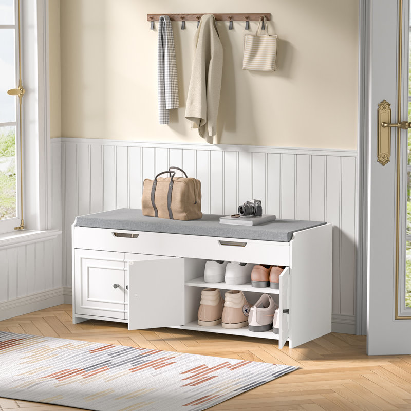 8 Pairs Shoe Storage Bench Entryway Storage Bench With Cushion
