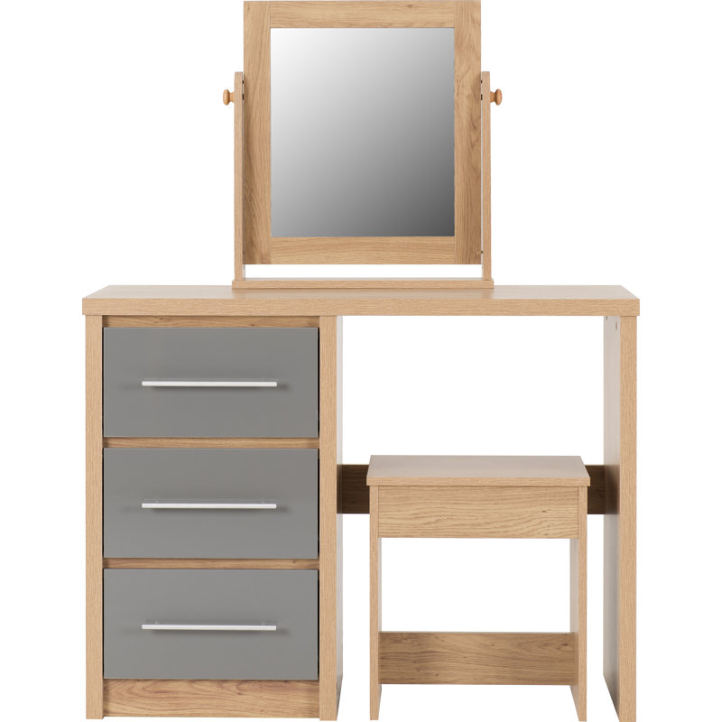 Louisa Dressing Table Set, Grey Gloss/Oak Effect
