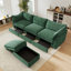 Canapé modulaire en L à 3 places avec repose-pieds mobile, siège large et profond confortable, tissu chenille, vert-150770824