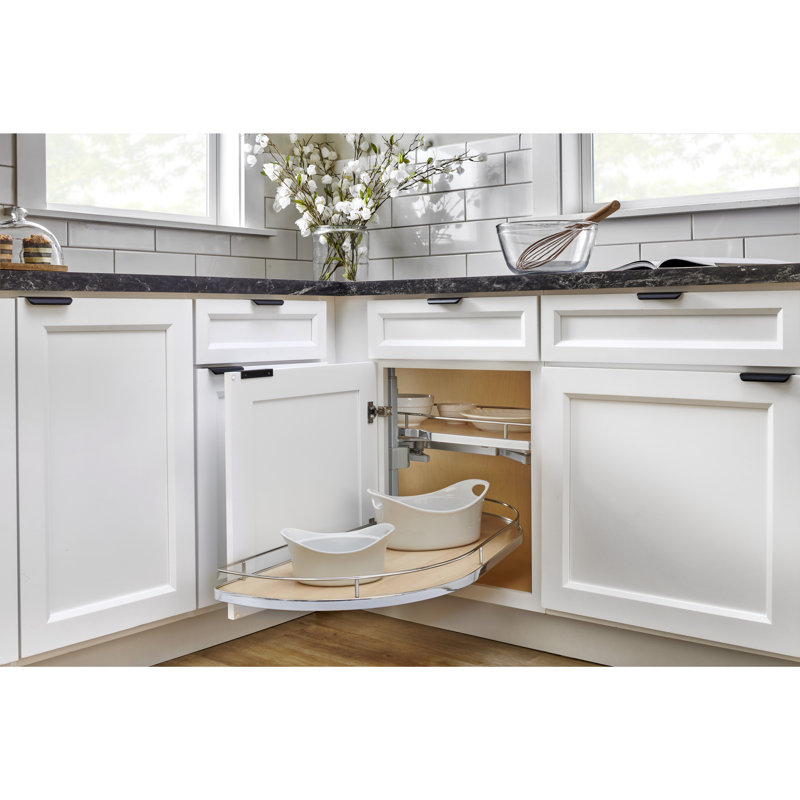 Maple Two-Tier Girasolo w/ Soft Close and Chrome Accents for 15" Right Opening/Blind Left Corner cabinets, 35.49" W