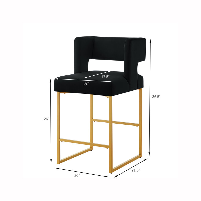 Tabouret de comptoir rembourré Alyncia, Siège noir / cadre doré
