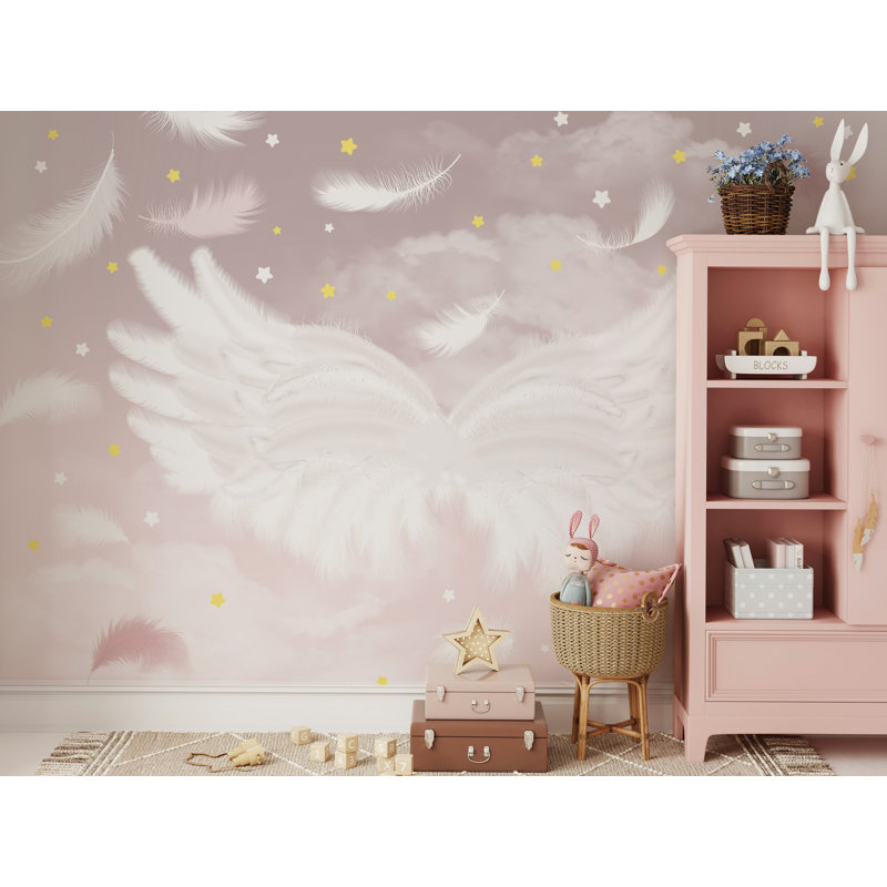 Papier peint amovible avec ailes d'ailes blanches et étoiles, L 48,96 po x l 75 po