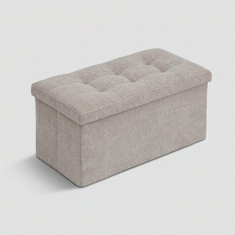 30" Collapsible Storage Ottoman Bench, Cotton-Linen Footrest With Storage, For Living Room, Bedroom Entryway, Sandy Beige
