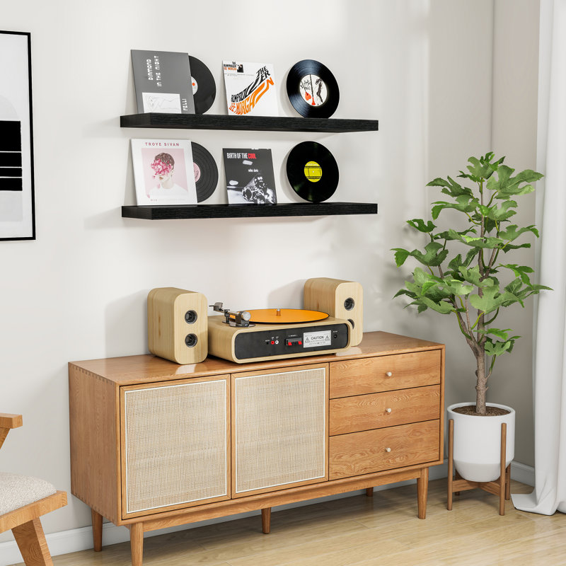 2-Piece 9.3" Extra Deep Wood Floating Shelves, Modern Design Wall Mount Display Shelves, Black, 1.5" H x 36" W x 9.3" D