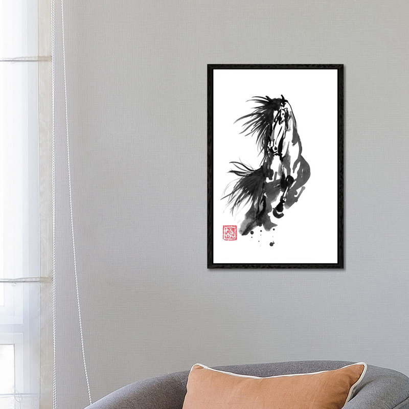 Running Horse by Péchane - Painting on Canvas, 66.04 cm H x 45.72 cm W, Black Framed
