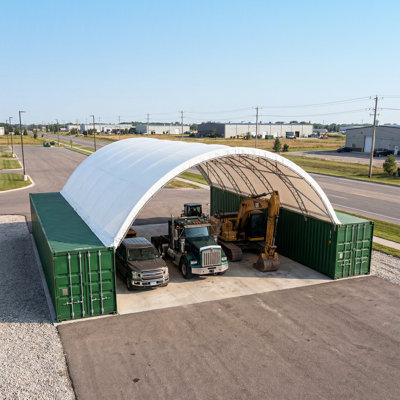 Fortified 20'X40' Double Truss Container Shelter 22Oz PVC