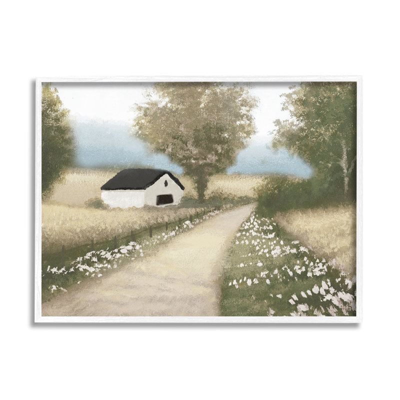 «Subtle Cottage Path» encadré sur bois par Michael Macron, H 24 po x l 30 po x P 1,5 po, Giclée encadrée blanc bord de mer