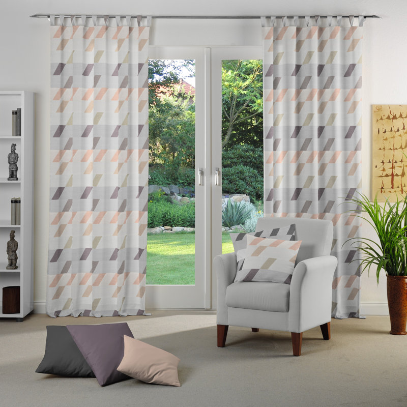 Lopez Room Darkening Curtain Single Panel, Grey and orange, 132cm Width x 225cm Drop