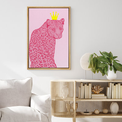 «Bright Preppy Animals», léopard rose, décor de ferme, animaux de la nature rustique, art moderne, décor douillet encadré sur toile