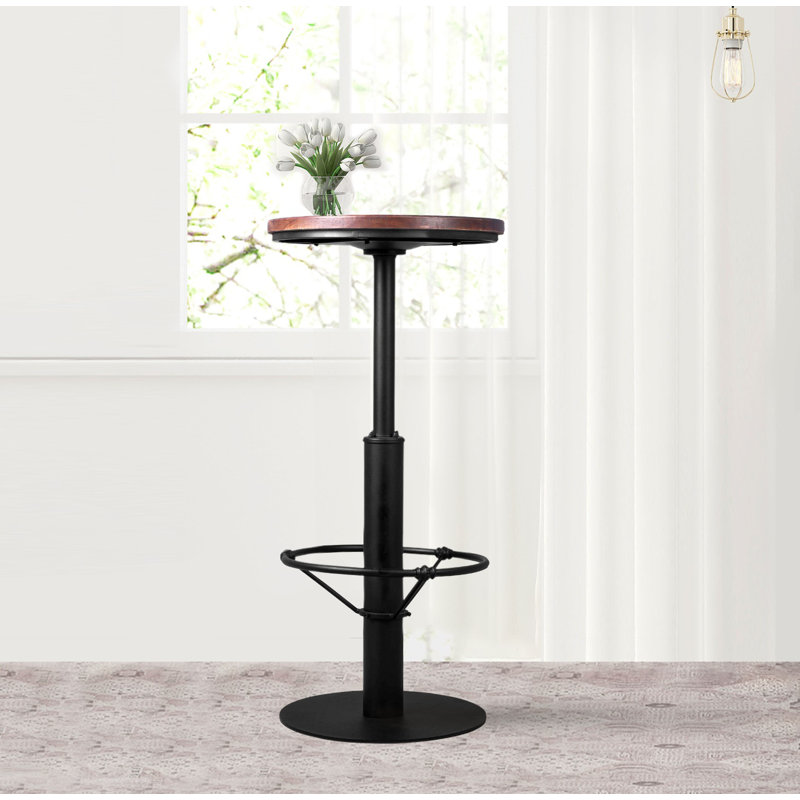 Pine Round Solid Wood Top Metal Base Dining Table, Black